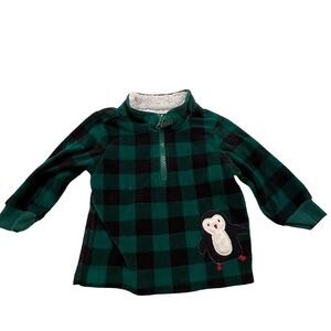 Child of Mine Carter’s Quarter Zip Fleece Sweatshirt Green Plaid Penguin